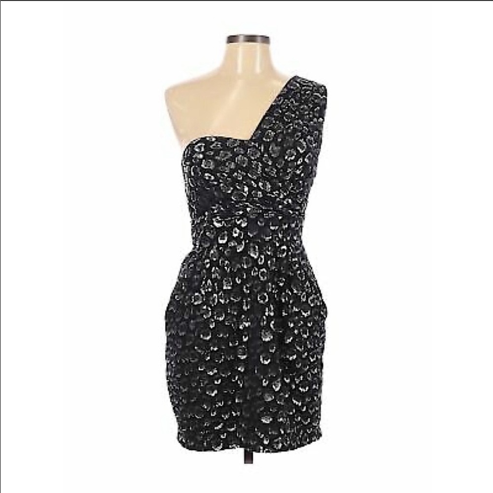 BCBG generation metallic one shoulder dress